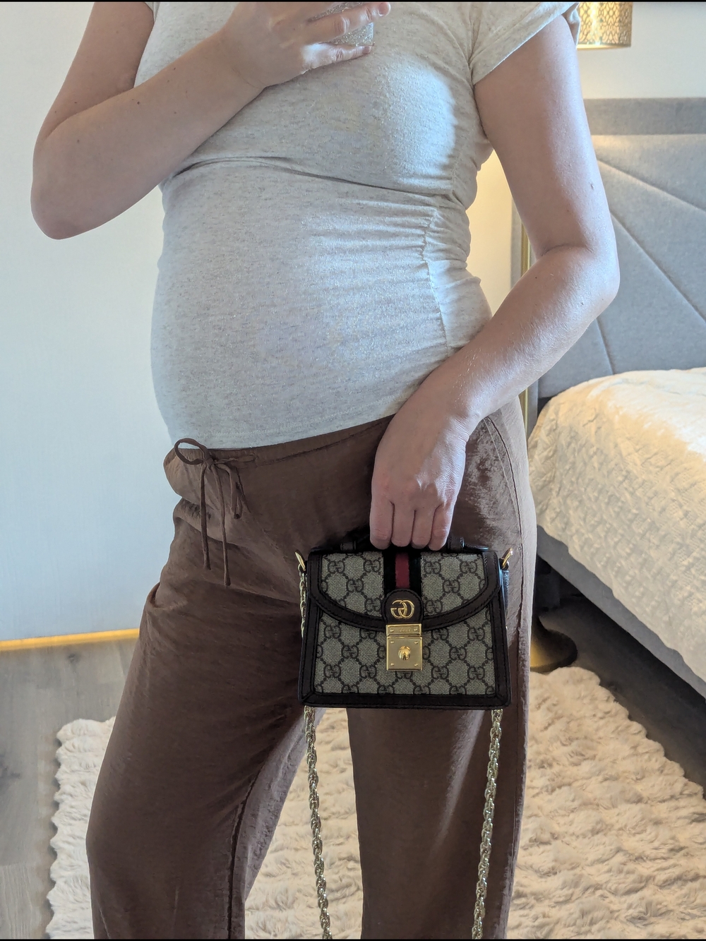 Gucci GG Ophidia Top Handle Mini Chain Shoulder Bag in Beige/Green/Red - Picture 14 of 16